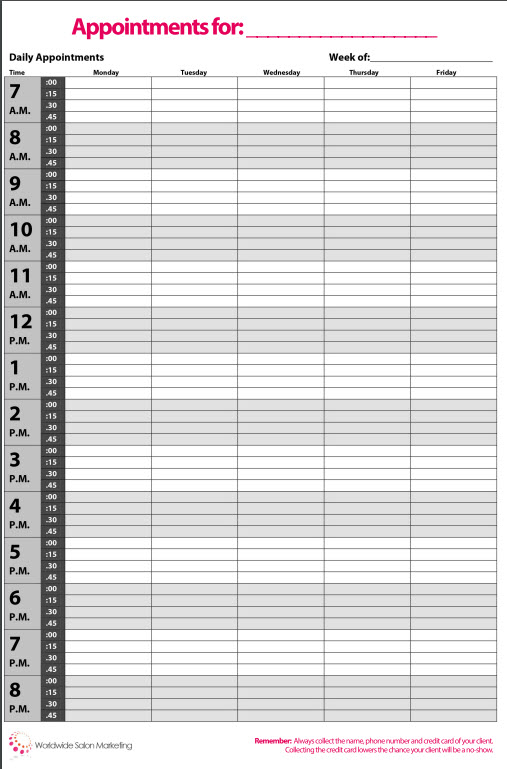 Worldwide Salon Marketing - Appointment Book Template