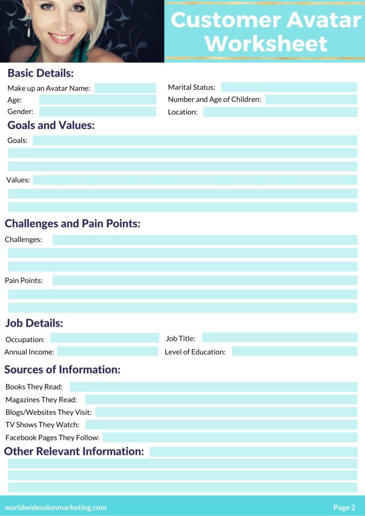 Customer Avatar Worksheet - Worldwide Salon Marketing - For Salon & Spa  Owers who want More Clients, Spending More Money, More Often